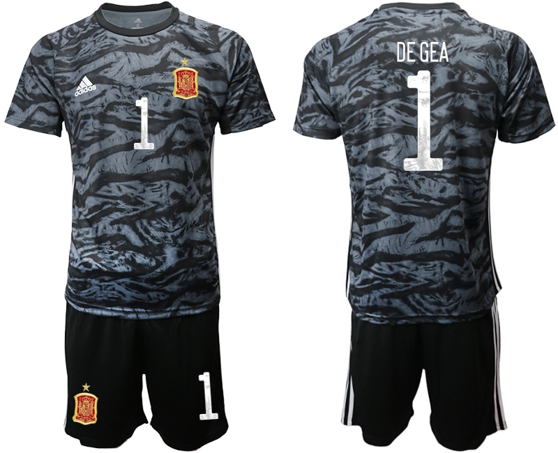 Men 2021 European Cup Spain black goalkeeper #1 Soccer Jersey